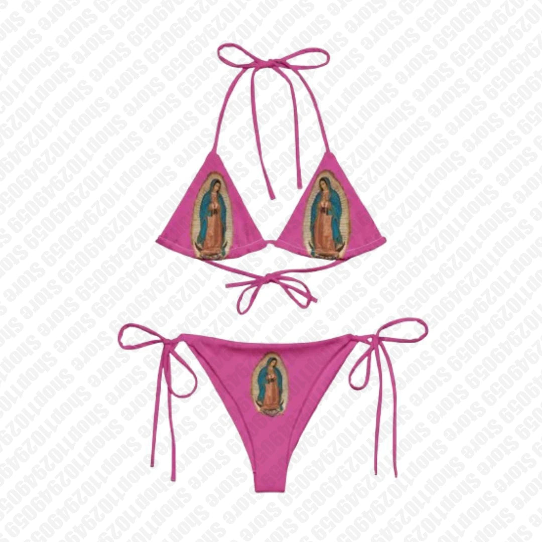 Blue pictograph recycled string bikini