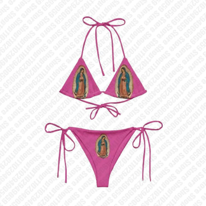 Blue pictograph recycled string bikini