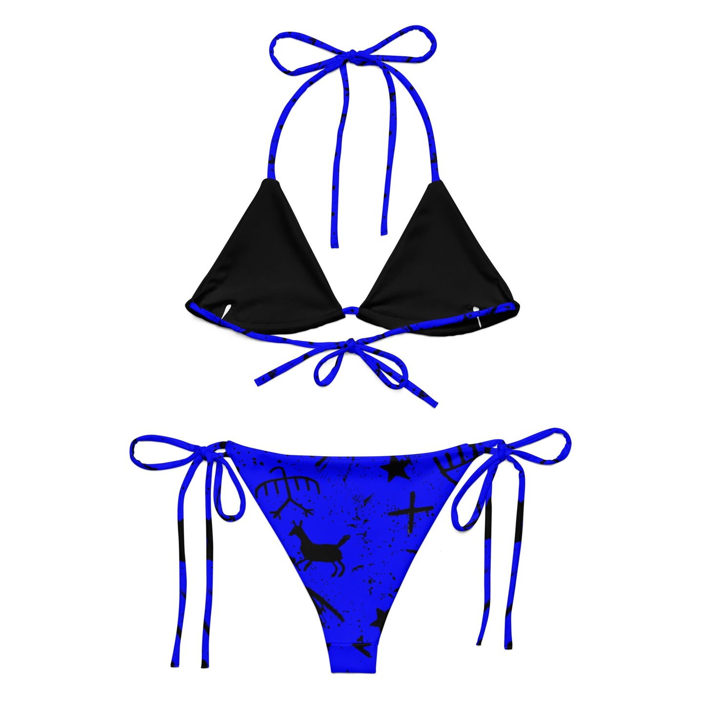 Blue pictograph recycled string bikini