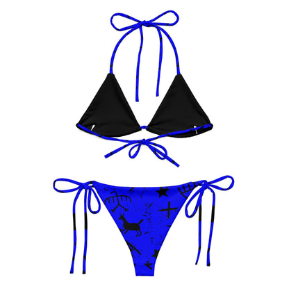 Blue pictograph recycled string bikini