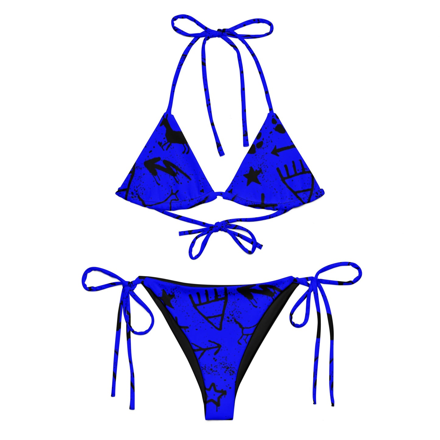 Blue pictograph recycled string bikini