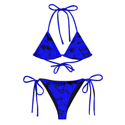 Blue pictograph recycled string bikini